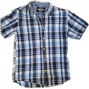 Ecko Unltd. Men Blue Plaid Short Sleeve Button-Up Shirt Size Medium